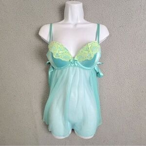 VICTORIAS SECRET WOMENS BABYDOLL LINGERIE SIZE 36C TURQUOISE